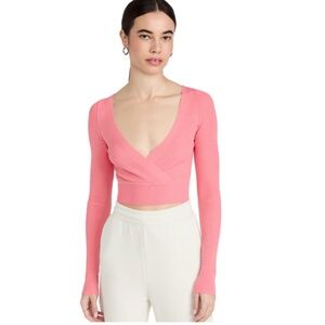 Live the Process Verso Wrap Ribbed Top In Thai Guava